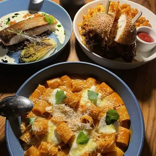 Salmon, Rigatoni, Fried Chicken Sandwich