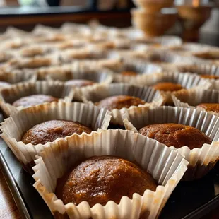a tray of muffins