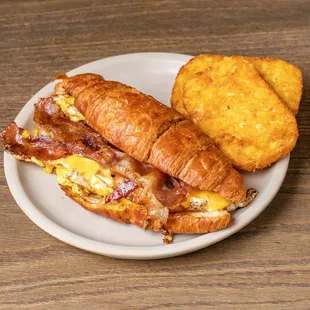 Egg, Bacon and Potato Croissant Sandwich