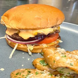 Smashie - House Ground Smashed Patties, Iceberg Lettuce, Red Onion, Tomato, Burger Sauce, American Cheese, Fingerling Potatoes