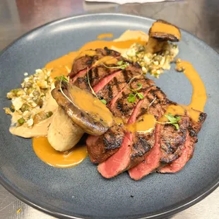 10 0z Prime Flat Iron - Smoked Cauliflower Puree, Caper Agrodolce, Mushroom Demi, Trumpet Mushroom