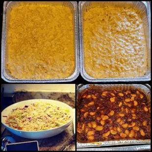 5 blend Mac and cheese, Kettle Beans, and Coleslaw