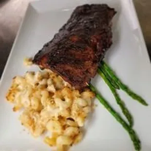 Fall off the bone Ribs with our baked mac n cheese!