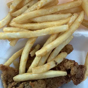 a plate of fried chicken and french fries