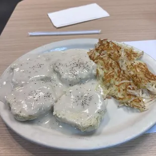 2 Biscuits and Gravy with Hashbrowns