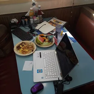 That my work table the the good tasting Buffet of food.