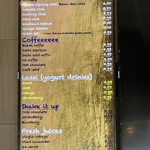 Drinks menu