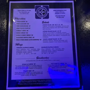 the menu for the restaurant