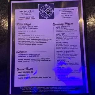 the menu for the restaurant