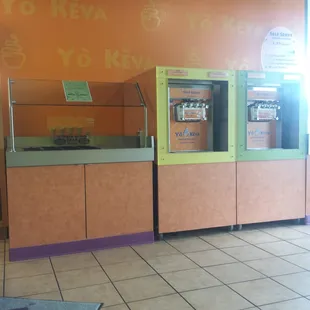 Frozen yogurt and topping bar.