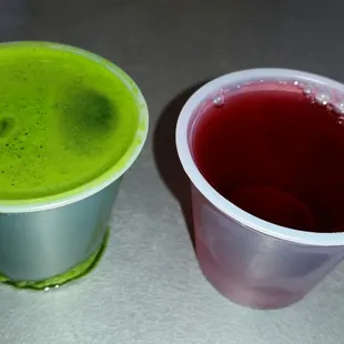 My shot of wheat grass with raspberry juice chaser