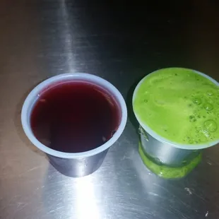 Wheat Grass shot with raspberry chaser