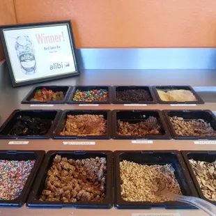 a variety of desserts in trays