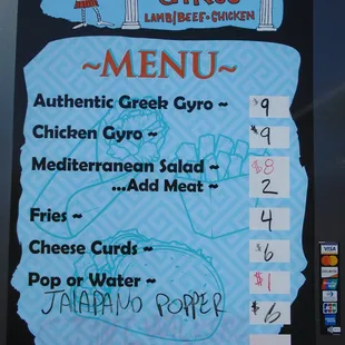 Menu board.