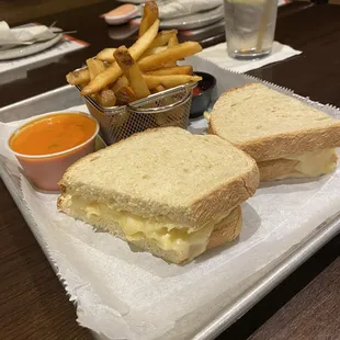 Gouda Mac and Cheese Sandwich with Tomato Bisque (ask for menu from Megan&apos;s, you won&apos;t regret)