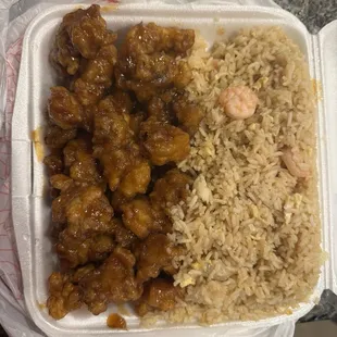 Sesame chicken and fried rice