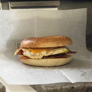 Bacon egg and cheese on a bagel