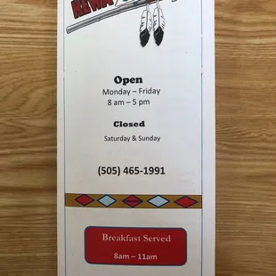 menu for breakfast and lunch