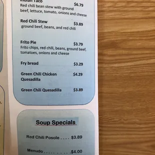 the menu for the restaurant