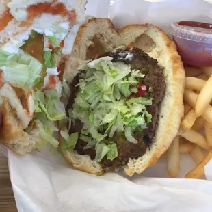 a burger and french fries