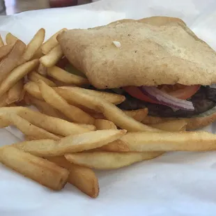 a burger and french fries