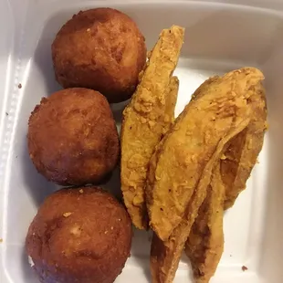 Key Foods has fesh, delicious hot foods, daily. Their potato ball is lightly breaded, filled with perfectly seasoned ground meat &amp; jojo&apos;s