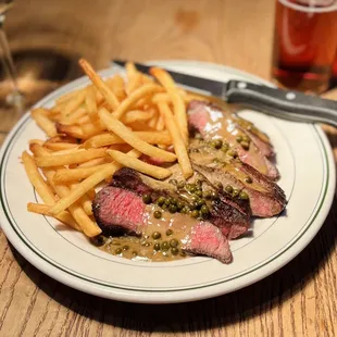Flat Iron Steak, Au Poivre Sauce, Fries