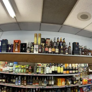 shelves of liquor in a store