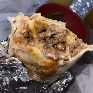 Inside of the carne burrito supreme
