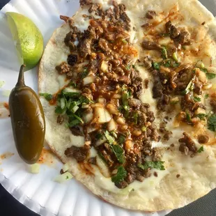 Quesadilla with carne asada. Same name as the one on walnut at Linwood, but not as much meat and cheese. 50 cents more also