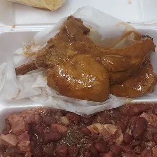 Red beans plate w/ pork chops and cornbread
