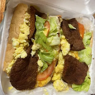 Hot sausage breakfast poboy