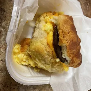 Sausage biscuit sandwich