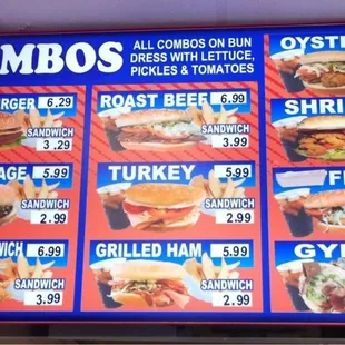 COMBO MENU: all are $7.99 or less and include fries &amp; beverage.