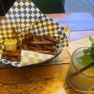 Sweet potato fries and Traitor Vic Mai Thai