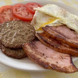 Protein platter w. ham steak &amp; turkey sausage