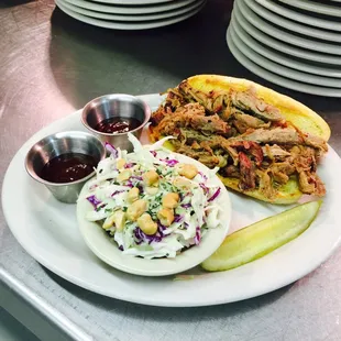Our pulled pork sandwich. Barbecue smoked by Big Slick Barbecue of Papillion, NE. Darren and Tim Tietz proprietors.