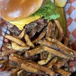 Bacon Cheeseburger and fries
