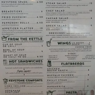the menu of the restaurant