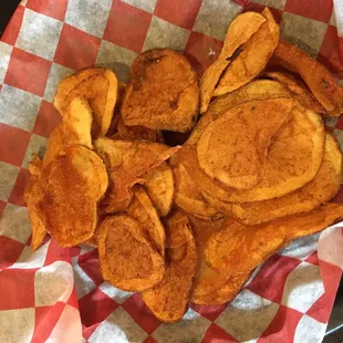 Free basket of homemade chips.
