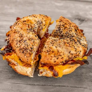 Bacon Egg  and Cheese on everything bagel