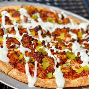 a pizza with toppings