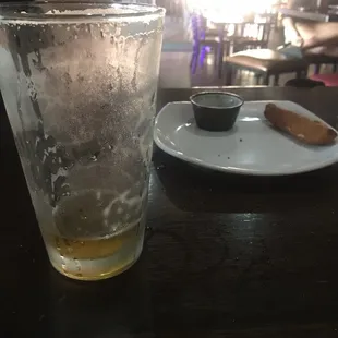 Empty beer. Don&apos;t take my food!