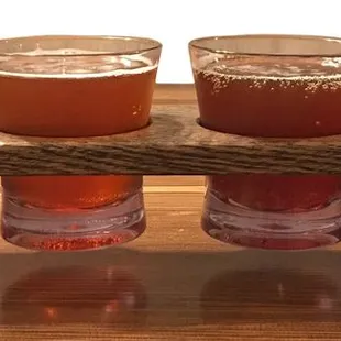 a sample flight of beer