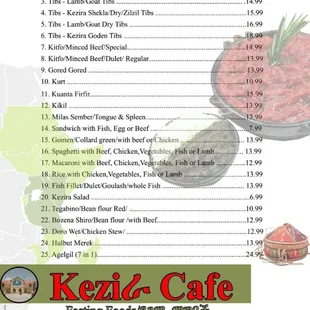 menu for lunch and dinner