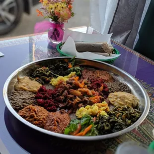 Veggie combo with lamb tibs