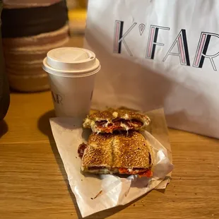 Grilled cheese with tomato &amp; bacon, and a Yemenite latte.