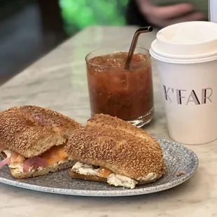 Smoked Salmond Jerusalem Bagel &amp; spicy tomato juice