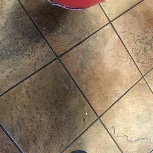 Crumbs on the floor from the night before!