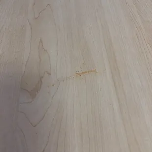 Dried dipping sauce streak left on the table from the night before!